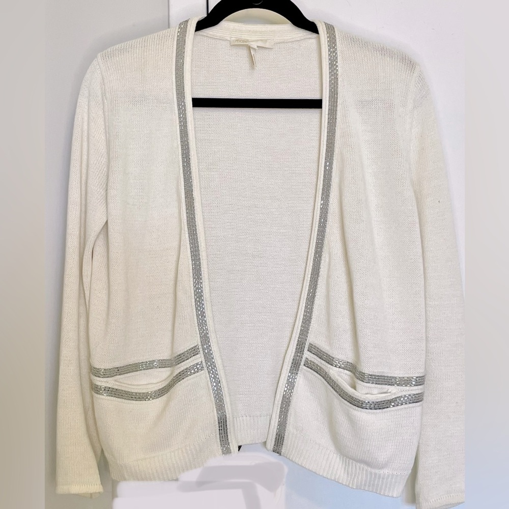maje linen/cotton cardigan sweater ivory sweater silver chainwork summer cardiga